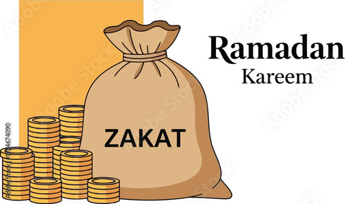Ramadan Kareem Greeting with Zakat Concept, Symbolizing Charity and Generosity