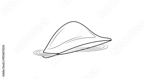 Abstract flowing shape on water surface, minimalist line art, fluid dynamics concept