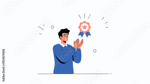 Man Clapping for Award Ribbon, Success and Achievement Concept