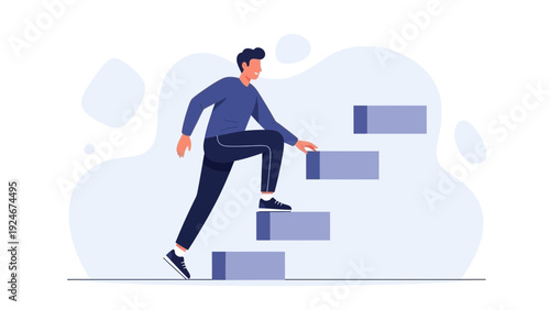 Man climbing stairs, symbolizing career growth and personal development