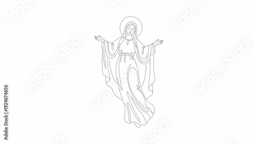 Wallpaper Mural Virgin Mary Line Art Icon, Religious Symbol, Christian Faith, Divine Mother, Sacred Art Torontodigital.ca