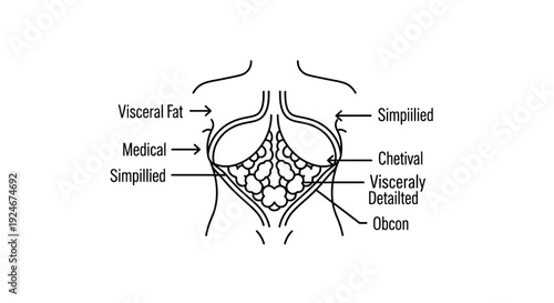 Visceral Fat Diagram: Abdominal Obesity and Internal Fat Distribution Medical Illustration