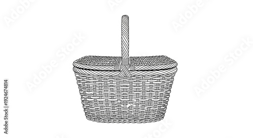 Wicker Picnic Basket with Handle, Vintage Style Handcrafted Container for Outdoor Dining