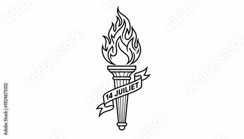 Torch with Banner "14 Juillet" - Symbol of French National Day