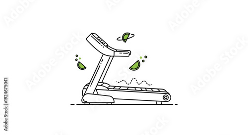 Treadmill illustration with lime slices and abstract shapes, healthy lifestyle concept