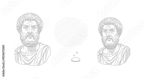 Two Roman busts with a thought bubble, representing dialogue and ideas