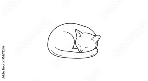 Sleeping Cat Outline Drawing, Minimalist Pet Animal Icon, Cute Feline Silhouette