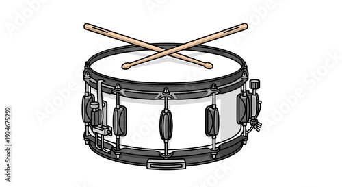 Snare Drum with Drumsticks - Isolated Illustration on White Background