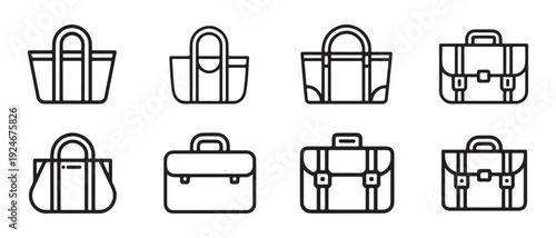 Collection of Various Bags. Handbags, Briefcases, Travel Luggage, and Totes.