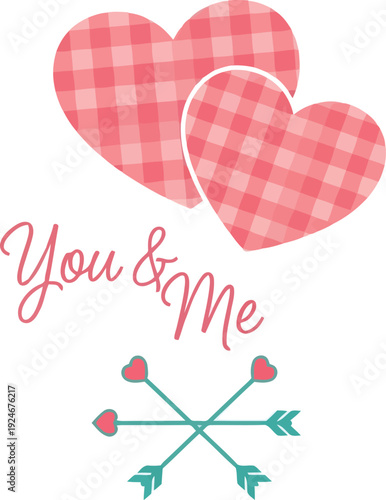 Romantic Valentine's Day Design with Pink Hearts and 'You & Me' Text