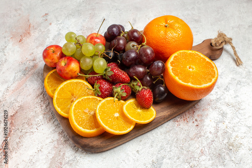 Картината върху платно front view fresh fruit composition oranges grapes and strawberries on white back