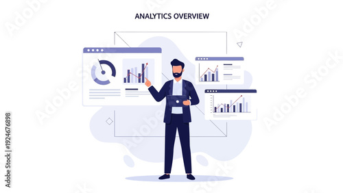 Business analytics overview with charts and graphs presentation