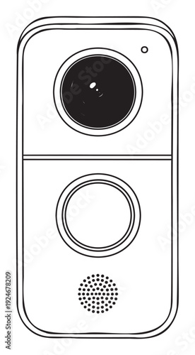 Modern home security doorbell device with integrated camera and speaker for smart property access control and visitor management systems
