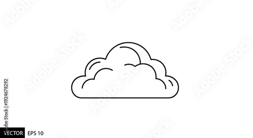 Simple Cloud Icon Vector Illustration, Minimalist Outline Drawing of a Cumulus Cloud
