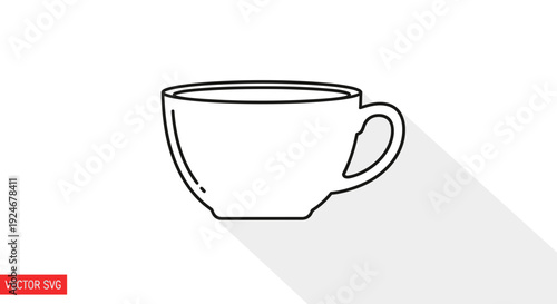 Simple Line Art Icon of a Coffee Cup with Long Shadow