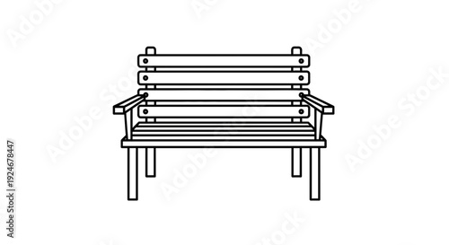 Simple Line Art Illustration of a Wooden Park Bench, Isolated on White Background
