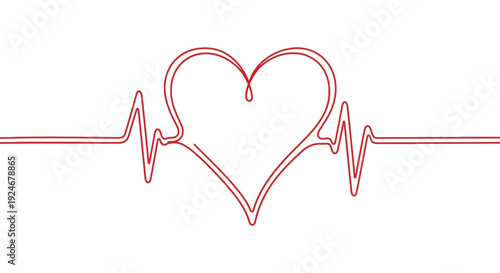 Red Heartbeat Line Art with Heart Shape - Medical ECG Symbol