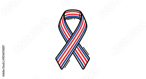 Red White Blue Ribbon Awareness Symbol, Patriotic Support Concept