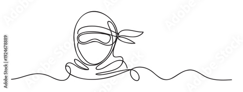 Minimalist continuous line drawing depicting a veiled person wearing goggles, ideal for modern graphic design, abstract branding, or creative visual communication projects.