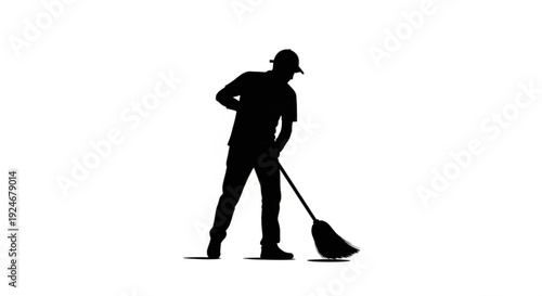 Silhouette of a man sweeping with a broom in a simple black design
