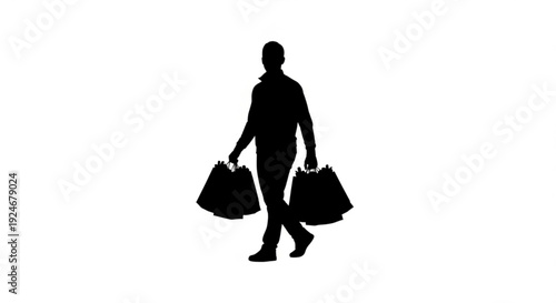 Silhouette of a person carrying two bags