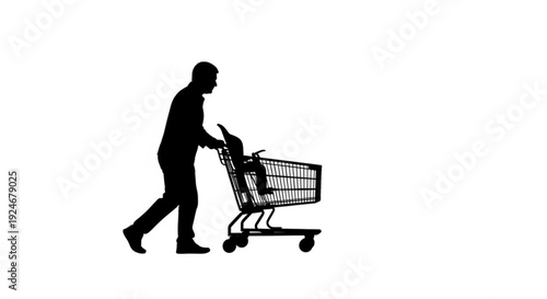 Man pushing shopping cart silhouette