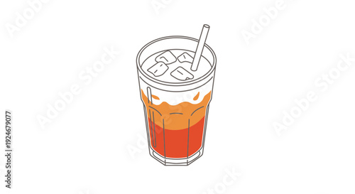 Refreshing Iced Tea with Straw in Tall Glass, Minimalist Line Art