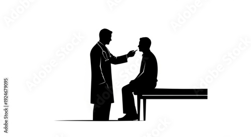 Silhouette of doctor examining a patient sitting on a bench