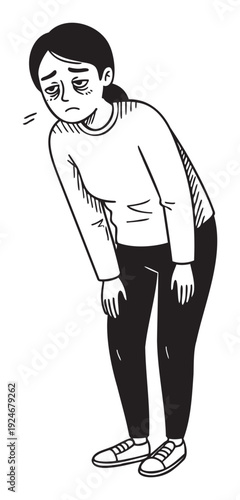 A young adult woman experiencing extreme exhaustion or feeling unwell, displaying symptoms of sickness, sadness, or fatigue, ideal for health and wellness related content.