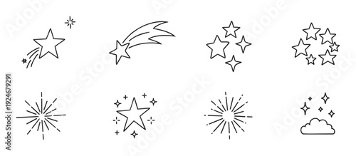 A collection of sparkling star and lightburst icons perfect for adding a touch of magic and celebration to various event invitations, festive decorations, and celebratory graphic projects