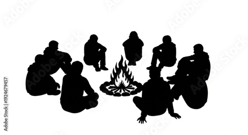 Silhouette of people sitting around a campfire