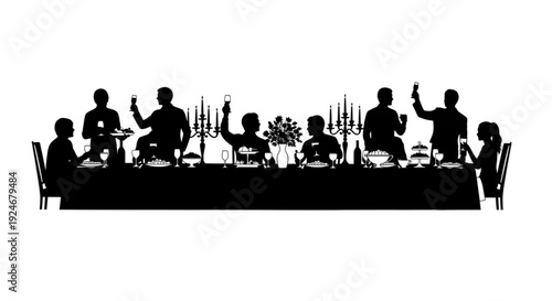 Silhouette of people sitting at a long table