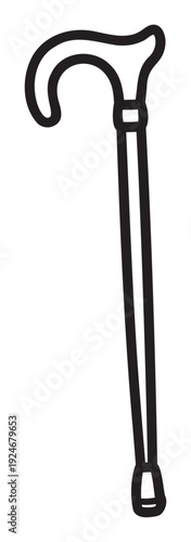 Simple graphic depiction of a walking stick with a curved handle and a straight shaft for illustrating mobility aids or senior care concepts in educational materials and healthcare