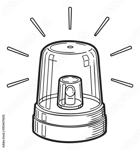 Emergency vehicle signal beacon line drawing for safety alerts and critical situations to illustrate warnings or urgent action concepts for various projects
