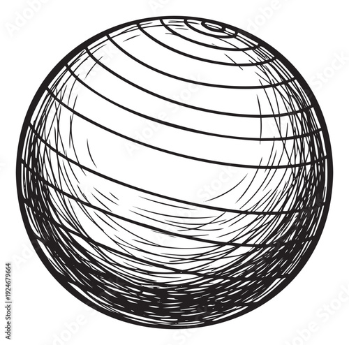 Hand drawn sketch of a dynamic globe or spherical object with expressive lines and shading, ideal for graphic projects, web design elements, or engaging educational content.