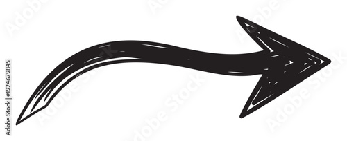 Hand drawn black arrow depicting dynamic fluid movement and clear direction, useful for enhancing graphic design projects, casual presentations, and interactive web elements with a