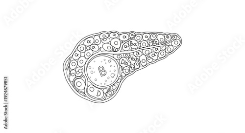 Pancreas anatomy illustration, endocrine and exocrine cells, islets of Langerhans
