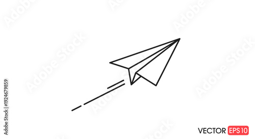 Paper Airplane Flying with Speed Lines, Vector Icon
