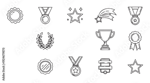 Collection of line icons representing awards achievement and recognition symbols perfect for conveying success victory and quality in various media projects and applications