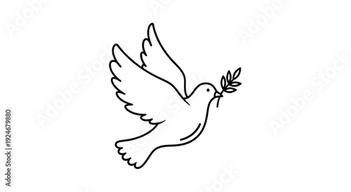 Peace Dove with Olive Branch, Symbol of Hope and Serenity, Line Art