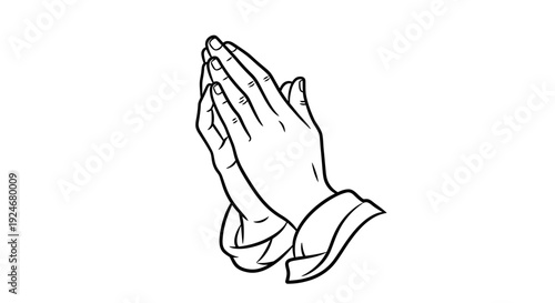 Praying Hands Icon, Religious Symbol, Faith and Hope Concept, Line Art Illustration