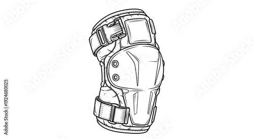 Protective Knee Pad for Sports and Work - Line Art Illustration