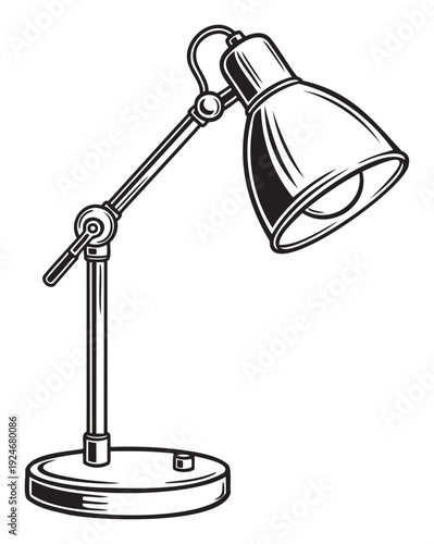 Adjustable desk lamp with a classic appearance perfect for office, study, and workspace decor or as an icon in professional publications.
