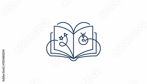 Open Book with Magical Symbols, Stars, and Swirls - Fantasy Storytelling Concept