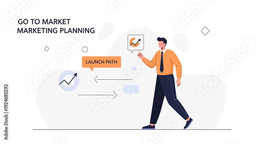 Man Planning Go-to-Market Strategy with Launch Path and Growth Chart