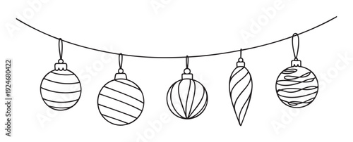 A collection of hanging Christmas ornaments with various striped and abstract line patterns perfect for holiday greeting decorations or festive season celebrations