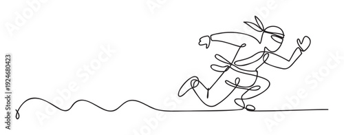 Dynamic single continuous line drawing of a person running with intensity, perfect for capturing energy and motion in sportsrelated media or fitness branding