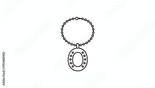 Oval Locket Necklace Pendant with Chain, Vintage Jewelry Icon, Outline Vector Illustration