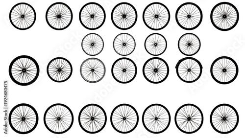 bicycle, wheel, vector, tire, vintage, illustration, bike, icon, sport, design, transport, cycle, transportation, tyre, symbol, circle, rim, spoke, compass, retro, pattern, travel, round, set, old