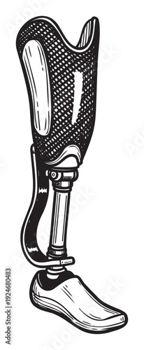 Modern lower limb prosthetic leg with a textured socket and advanced foot design for rehabilitation and enhanced mobility, perfect for medical and healthcare related content